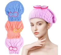 Vylro 3 Pezzi Asciugamano per Capelli con Fiocco,Blau Rosa Lila Turbante Asciugacapelli con Elastico,Vello di Corallo Turbante Asciugacapelli per Capelli con Fiocco per Donne,Adulti o Bambini