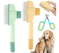 Vylyciy 2 Pezzi Pettine Autopulente per Animali Domestici, Pettine per Pulci con Bottone di Depilazione, Pettini per Gatti e Cani, Spazzola per Toelettatura dei Gatti, Pulizia Peli Sciolti Annodati