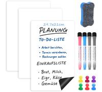 Vylyciy 3PCS A4 Lavagna Magnetica Frigo, Foglio Lavagna Bianca Cancellabile con 4 Pennarelli, 1 Gomma, Flessibile Lavagnetta Magnetica Frigorifero per Scuola, Ufficio, Casa, 29.7X21cm