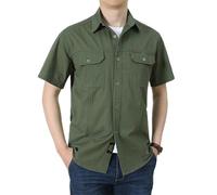 VYLYNL 100% Cotone Militare Camicia Uomo Manica Corta Camicie Tattiche Tinta Unita Traspirante Facile Dry Camicie da Lavoro Due Tasche Button Down Outdoor Escursioni Overshirts Protezione UV Safari