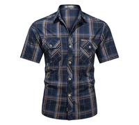 VYLYNL Camicia da uomo a maniche corte resistente alle macchie e alle pieghe, vestibilità regolare, formale, casual, a quadri, tinta unita, elegante, non stirata, con bottoni, camicie estive fresche e