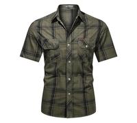 VYLYNL Camicia da uomo a maniche corte resistente alle macchie e alle pieghe, vestibilità regolare, formale, casual, a quadri, tinta unita, elegante, non stirata, con bottoni, camicie estive fresche e