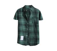 VYLYNL Camicia da uomo a quadri a maniche corte, camicia da campagna, leggera, con bottoni, con tasca, estiva, a maniche corte, casual, traspirante, leggera, abbigliamento estivo da uomo, Verde4., 3XL