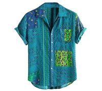 VYLYNL Camicia da uomo retrò tradizionale etnica stampata a maniche corte traspirante con bottoni camicia casual estiva hawaiana da spiaggia top con risvolto elegante top estivo casual novità party