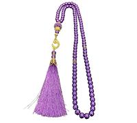 Vynetra Braccialetto con 99 perline per rosario musulmani, braccialetto religioso con perle finte e nappe, braccialetto da meditazione
