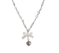 Vynetra Collana in vetro con fiocco a forma di cuore, bella collana con fiocco, gioiello per uso quotidiano