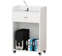 Vyntyra Leggio Portatile con Ruote, in Legno,Pulpito Conferenze, 4 Ruote, Leggio per Pulpito in Legno con Ripiano a 4 Rotelle,Podio in Legno Leggio con Cassetto(White)