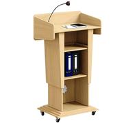 Vyntyra Podio, Pulpito Conferenze, 4 Ruote, 2 Scomparti, Altezza Regolabile, Tavolo Presentazioni, Scrivania Discorsi Pubblici(Oak Color)