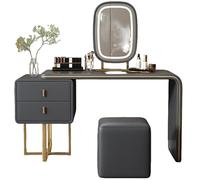 Vyntyra Toeletta Trucco con Cassetti e Sgabello,Mobile laterale,Ampia capacità di stoccaggio,Diverse opzioni di colore,Finitura in legno contemporanea(Dark gray,80)