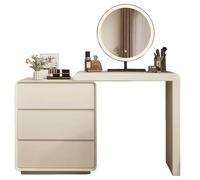 Vyntyra Toeletta Trucco con Cassetti, Ripiani Regolabili, Mobile laterale a tre ripiani,Ampia capacità di contenimento,Finitura contemporanea effetto legno,Bordi arrotondati(White,80)