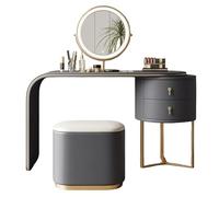 Vyntyra Toeletta Trucco con Sgabello, Armadietti laterali a doppio ripiano,Ampia capacità di contenimento,Bordi arrotondati,Estetica contemporanea in legno，Gambe robuste(Dark gray,80)