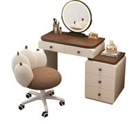 Vyntyra Toeletta Trucco，Postazione Trucco Moderna, ampio cassetto e armadietto,Sgabello Imbottito，Comò per Camera da Letto in Legno, Durevole e stabile(A)