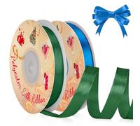 VynyQoo 2 Rotoli da 10mm Largo Nastro Di Raso, Blu e Verde, 22M Lato Singolo Nastro Regalo, Nastri Per Decorazioni, Per Matrimonio, Compleanno, Decorazione Della Torta