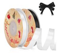 VynyQoo 2 Rotoli da 10mm Largo Nastro Di Raso, Nero e Bianco, 22M Lato Singolo Nastro Regalo, Nastri Per Decorazioni, Per Matrimonio, Compleanno, Decorazione Della Torta