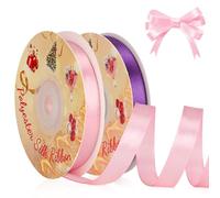 VynyQoo 2 Rotoli da 10mm Largo Nastro Di Raso, Rosa e Viola, 22M Lato Singolo Nastro Regalo, Nastri Per Decorazioni, Per Matrimonio, Compleanno, Decorazione Della Torta