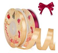 VynyQoo 2 Rotoli da 10mm Largo Nastro Di Raso, Rosso e Oro, 22M Lato Singolo Nastro Regalo, Nastri Per Decorazioni, Per Matrimonio, Compleanno, Decorazione Della Torta