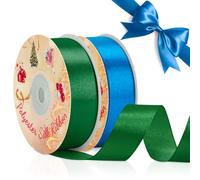 VynyQoo 2 Rotoli da 20mm Largo Nastro Di Raso, Blu e Verde Nastro, 22M Lato Singolo Nastro Regalo, Nastri Per Decorazioni, Per Matrimonio, Compleanno, Decorazione Della Torta