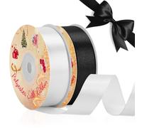 VynyQoo 2 Rotoli da 20mm Largo Nastro Di Raso, Nero e Bianco, 22M Lato Singolo Nastro Regalo, Nastri Per Decorazioni, Per Matrimonio, Compleanno, Decorazione Della Torta
