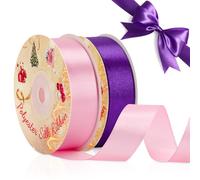 VynyQoo 2 Rotoli da 20mm Largo Nastro Di Raso, Rosa e Viola Nastro, 22M Lato Singolo Nastro Regalo, Nastri Per Decorazioni, Per Matrimonio, Compleanno, Decorazione Della Torta