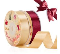 VynyQoo 2 Rotoli da 20mm Largo Nastro Di Raso, Rosso e Oro, 22M Lato Singolo Nastro Regalo, Nastri Per Decorazioni, Per Matrimonio, Compleanno, Decorazione Della Torta
