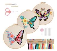 VynyQoo 3pcs Kit Ricamo Principianti di Farfalla, Ricamo Starter Kit, Embroidery Kit per Adulti e Principianti con Telaio da Ricamo Fili e Attrezzi da Ricamo, Set Ricamo per Artigianato fai da te