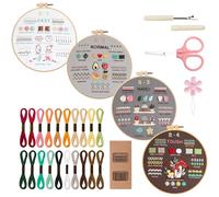 VynyQoo 4pcs Kit Ricamo Principianti, Ricamo Starter Kit, Embroidery Kit per Adulti e Principianti con Telaio da Ricamo Fili e Attrezzi da Ricamo, Set Ricamo per imparare 40 punti con istruzioni video