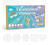 VynyQoo 5 Pezzi XL Tavole per Perline da Stirare - Forme Cuore Stella Cerchio Quadrato Esagono, Include 50 Modelli Creativi Scaricabili per Stiratura e Bricolage Facili, Tavole 10 mm per Bambini 3+