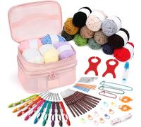 VynyQoo kit uncinetto completo per principianti da 74 pezzi con 17 filati, 9 uncinetti ergonomici da 2,0-6,0 mm, 12 uncinetti sottili, accessori e borsa per uncinetto, per principianti ed esperti