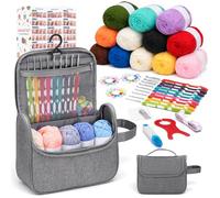 VynyQoo kit uncinetto completo per principianti, Set da 90 Pezzi con Istruzioni, Uncinetti Ergonomici 2,0-6,0 mm, 17 Gomitoli da 24-27 g, Borsa di Conservazione e Accessori per Uncinetto