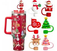 VYNZOR 6 Pezzi Coperture per Cannucce Natalizie, Accessori per Stanley Cup 30&40 Oz, Coperchio Anti-Polvere in Silicone, Morbido e Riutilizzabile, BPA Free, Adatto per Lavastoviglie, Regalo Ideale