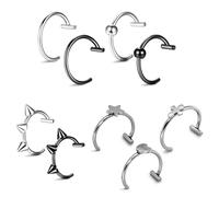 VYNZOR 9 Pcs piercing finti labbro inferiore,piercing labbro inferiore,fake piercing,anello al naso in acciaio inossidabile 316L ipoallergenico,set di gioielli senza dolore per look quotidiano o feste