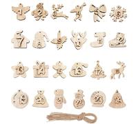 VYNZOR Calendario dell'Avvento Fai da Te con Numeri in Legno 1-24, 24 Ciondoli Natalizi in Legno da Personalizzare, Numeri per Conto alla Rovescia con Diversi Elementi Natalizi, Idea Regalo