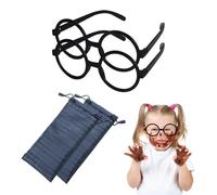 VYNZOR Occhiali da Sole Bambini 2 Pezzi con Astuccio - Montatura Tonda Nera Senza Bordo in Materiale PP - Accessorio Carnaval per Neonati e Bambini