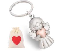VYNZOR Portachiavi angelo custode,ciondolo portafortuna,portachiavi portafortuna angelo con cuori per esami o auto,adatto come regalo Pportafortuna da regalare per donne,fidanzate,Con borsa