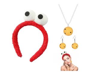 VYNZOR Set di Accessori Tema Biscotto con Cerchietto Rosso, Orecchini e Collana - Divertente Copricapo Carnevalesco per Diventare la Stella della Festa - Ideale per Carnevale e Feste a Tema