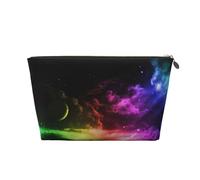 Vyonne Beauty case da viaggio in pelle con cielo arcobaleno e luna, resistente astuccio per trucchi e articoli da toeletta, Oro, Taglia unica