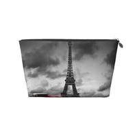 Vyonne Beauty case da viaggio in pelle con macchina rossa davanti alla Torre Eiffel, astuccio per cosmetici resistente per trucchi e articoli da toeletta, Argento, Taglia unica