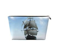 Vyonne Beauty case da viaggio in pelle con nave a vela antica - astuccio per cosmetici resistente per trucchi e articoli da toeletta, Oro, Taglia unica