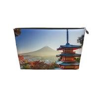 Vyonne Beauty case da viaggio in pelle con paesaggio del Monte Fuji del Giappone, astuccio per cosmetici durevole per trucchi e articoli da toeletta, Oro, Taglia unica