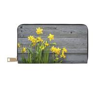 VYONNE Bouquet di narcisi pochette lunga in finta pelle chic elegante portafoglio da donna per donne moderne grande capacità porta carte e tasche organizer borsa resistente per i viaggi di tutti i