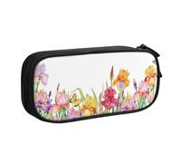 VYONNE Custodia per scuola Forniture per ufficio Iris Fiore Farfalla Grande Capacità Astuccio per Matite di Grande Capacità per Studenti Cancelleria Matita Scrivania con Cerniera Liscia Matita