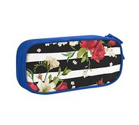 VYONNE Custodia per scuola Forniture per ufficio Nero Strisce Bianche Fiori di Rosa Rossa Grande Capacità Astuccio per Penna Grande Capacità Astuccio per Studenti Cancelleria Matita Scrivania con