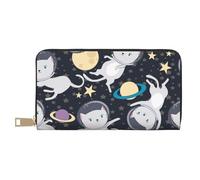 VYONNE Divertente portafoglio da donna con astronauta e gatto lungo, in ecopelle, elegante e alla moda, con porta carte di credito e tasche organizer, borsa resistente per i viaggi di tutti i giorni,