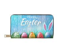 VYONNE Easter Egg Bunny Grass Wood Long Faux Leather Clutch Chic Elegante Portafogli da donna per donne moderne Porta carte di grande capacità e tasche organizer Borsa durevole per i viaggi di tutti i