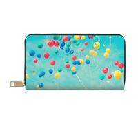 VYONNE Palloncini colorati cielo blu lungo pochette in ecopelle chic eleganti portafogli da donna per donne moderne Porta carte di grande capacità e tasche organizer borsa resistente per viaggi