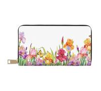 VYONNE Pochette lunga da donna in finta pelle con fiore iris e farfalla elegante per donne moderne, grande capacità, porta carte e tasche organizer, borsa resistente per i viaggi di tutti i giorni,