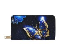 VYONNE Pochette lunga in ecopelle blu con farfalla chic ed elegante portafogli da donna per donne moderne, porta carte di grande capacità e tasche organizer, borsa resistente per i viaggi di tutti i