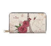 VYONNE Pochette lunga in ecopelle con Torre Eiffel e fiori di rosa, eleganti e alla moda, da donna, con porta carte di credito e tasche organizer, borsa resistente per i viaggi di tutti i giorni,