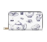 VYONNE Teiere e tazze disegnate a mano, pochette lunga in finta pelle, eleganti e alla moda, portafogli da donna per donne moderne, porta carte di grande capacità e tasche organizer, borsa resistente