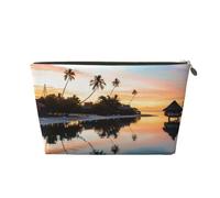 Vyonne Trousse da viaggio in pelle con tramonto tropicale - Astuccio per cosmetici resistente per trucchi e articoli da toeletta, Oro, Taglia unica
